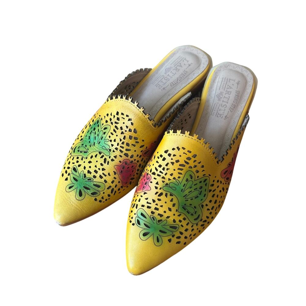 L'Artiste by Spring Step Yellow Leather Galatina Mule Art to wear - Picture 6 of 7